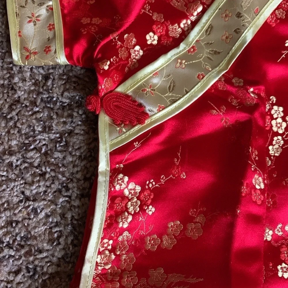 Vintage Double Peach 2 piece Asian outfit Size 10 Red and champagne color